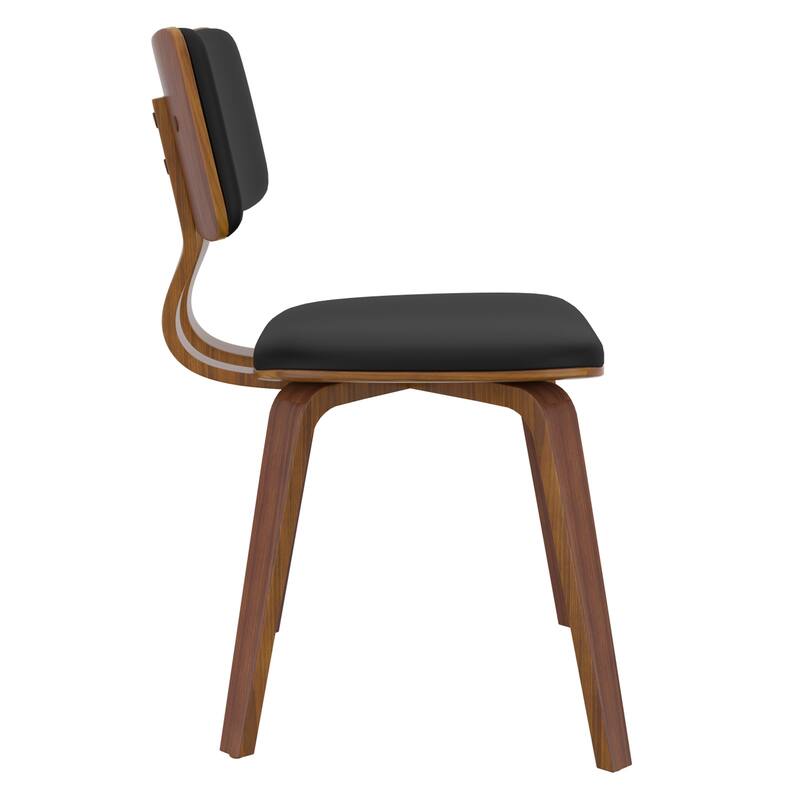 Mid-Century Modern Faux Leather and Wood Dining Chair, Set of 2 - Black and Walnut