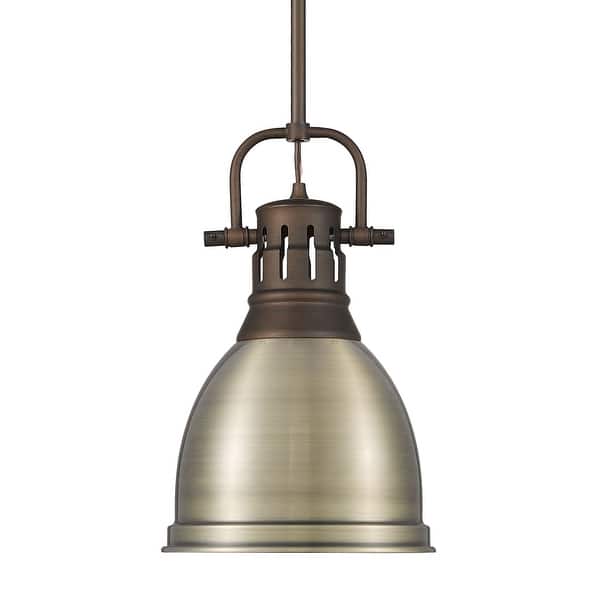 slide 2 of 2, Yep by Golden Lighting Duncan 1-light 9in Rod Hung Pendant in Rubbed Bronze and Aged Brass shade