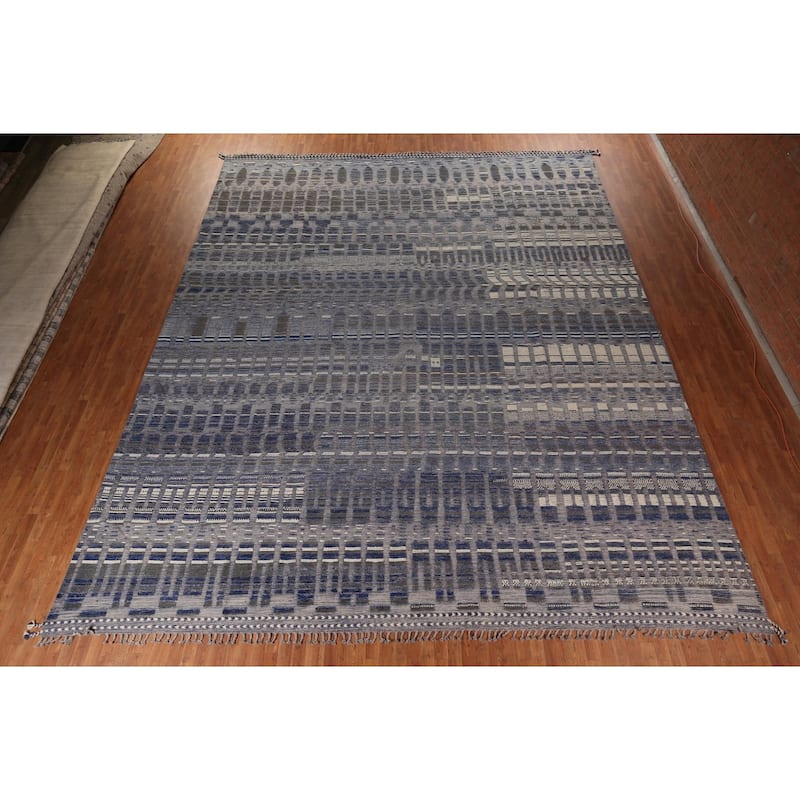 Blue Moroccan Palace Size Area Rug Handmade Wool Carpet - 14'9"x 18'0"