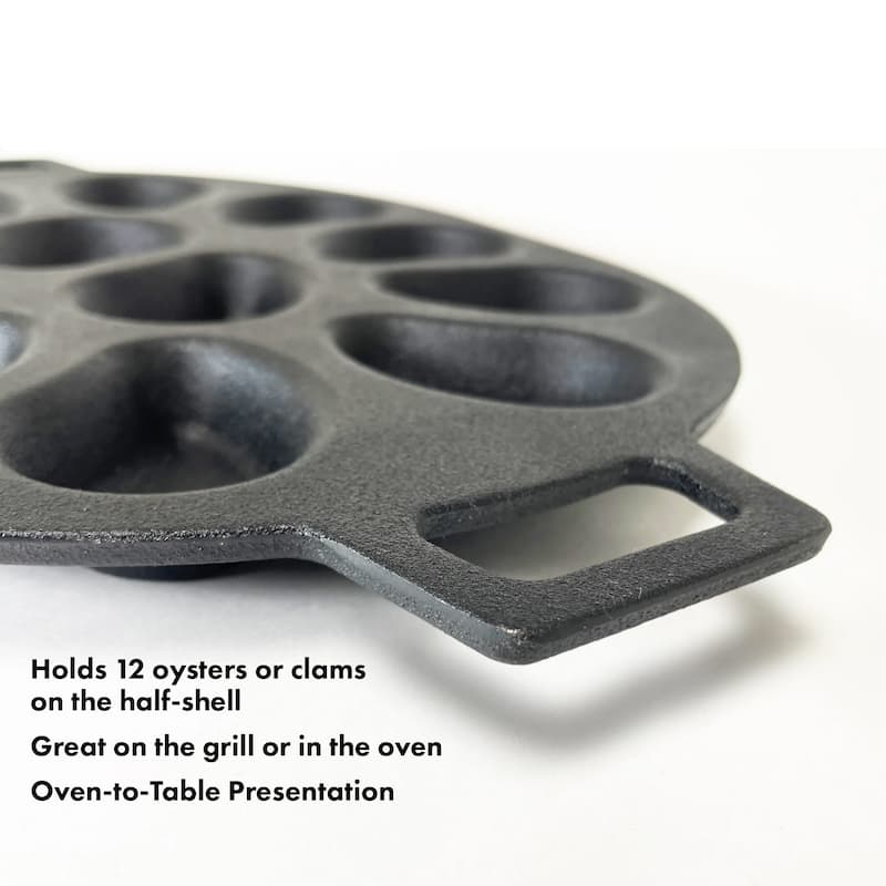 Bayou Classic Cast Iron Shellfish Shaped Oyster Grill Pan for 12 Clams, Black - 146.4