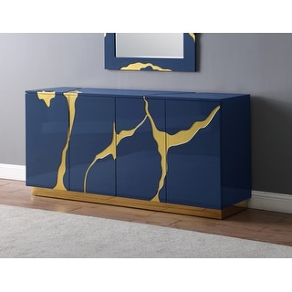 Best Master Furniture  66 Inch Lacquer with Gold 4 Door Sideboard (Navy)