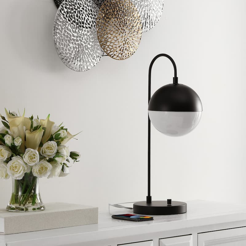 SAFAVIEH Lighting 21-inch Mid-Century Brass Gold Cappi LED Task Table Lamp.