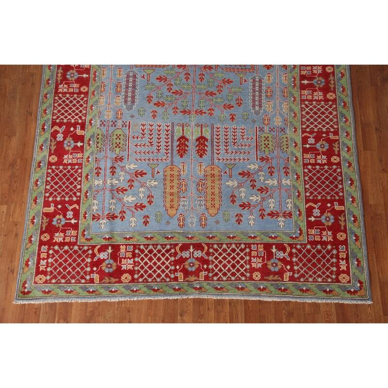 Traditional Light Blue Kazak Area Rug Handmade Wool Carpet - 6'6" x 9'5"