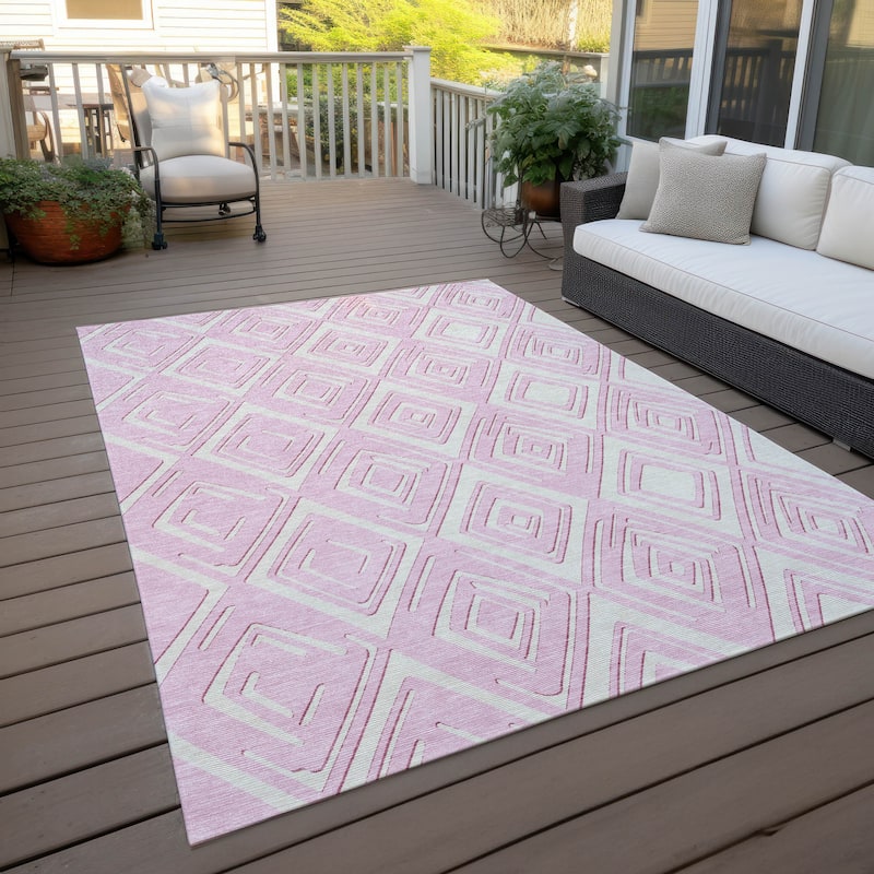 Machine Washable Indoor/ Outdoor Chantille Contemporary Diamonds Rug - Pink - 10' x 14'