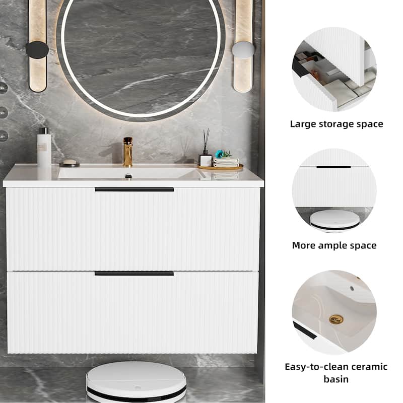 Wall Mounted Floating Bathroom Vanity Cabinet With Ceramic Sink