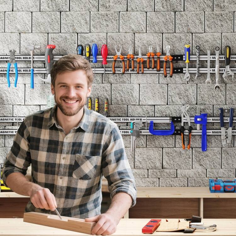 Carbon Steel Magnetic Tool Holder Set with 6 Strips - 18” x 1” x 0.5”