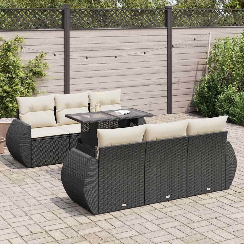 vidaXL Patio Sofa Set with Cushions Outdoor Furniture 7 Piece Poly Rattan - 21.7 x 24.4 x 27.2