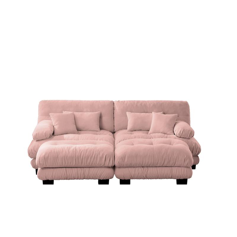 94.4" Chenille Cloud Sleeper Sofa with 2 Ottomans & Pillows
