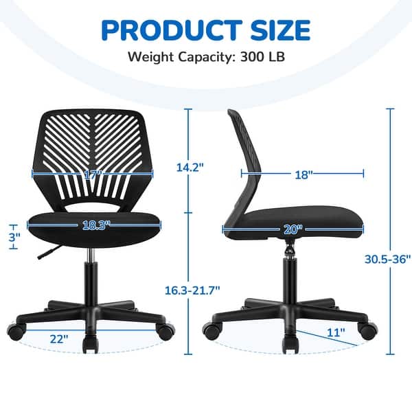 dimension image slide 4 of 5, Yaheetech Adjustable Armless Office Chair Swivel Computer Study Chair