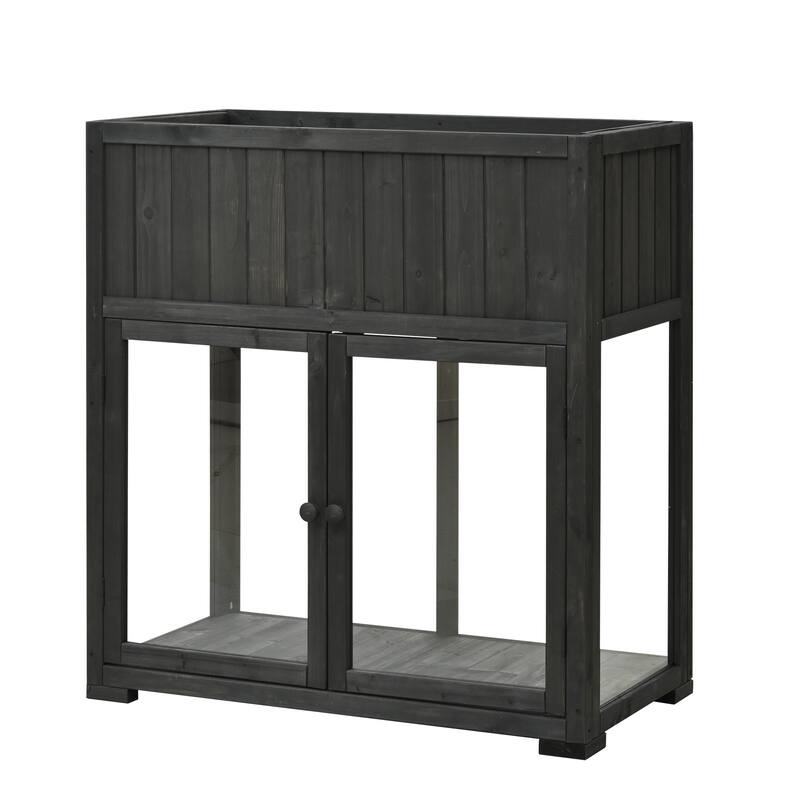 Patio 35.4x17.7x37.4 Mini Wood Cold Frame, Compact 2 Doors Garden Greenhouse with Wheels, Raised Bed with Liner