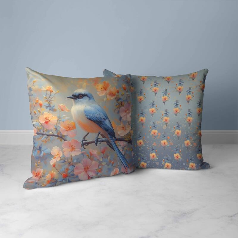 Floral Guest Faux Suede Reversible Throw Pillow Blue and Pink