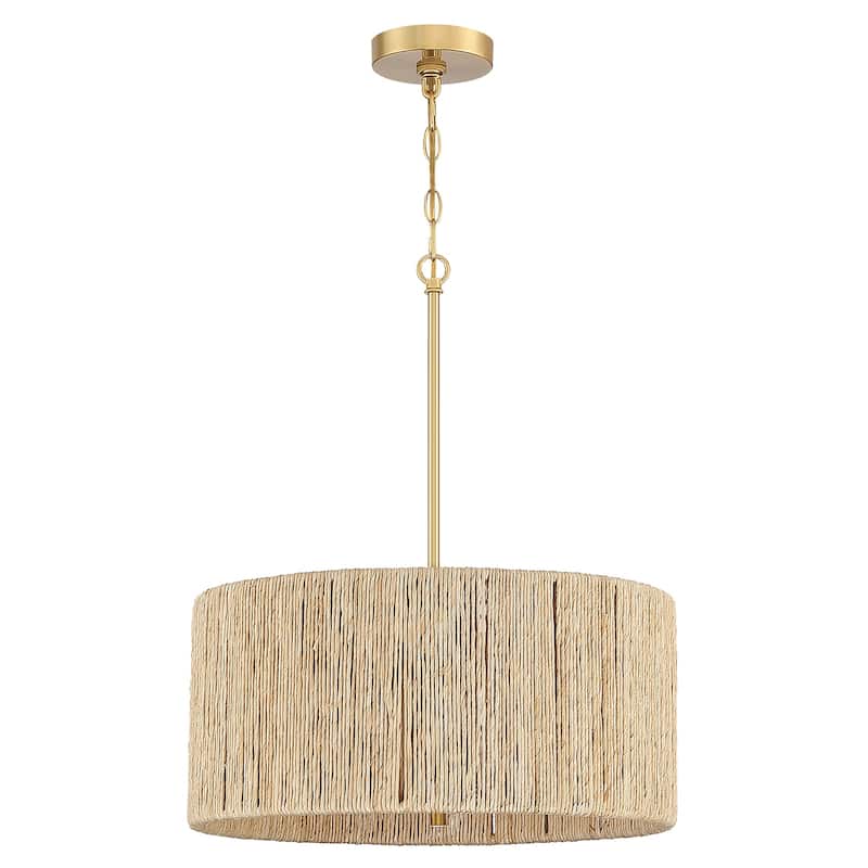 Jillian 4-Light Rattan Drum Chandelier Light with Brass Canopy - 18'' W