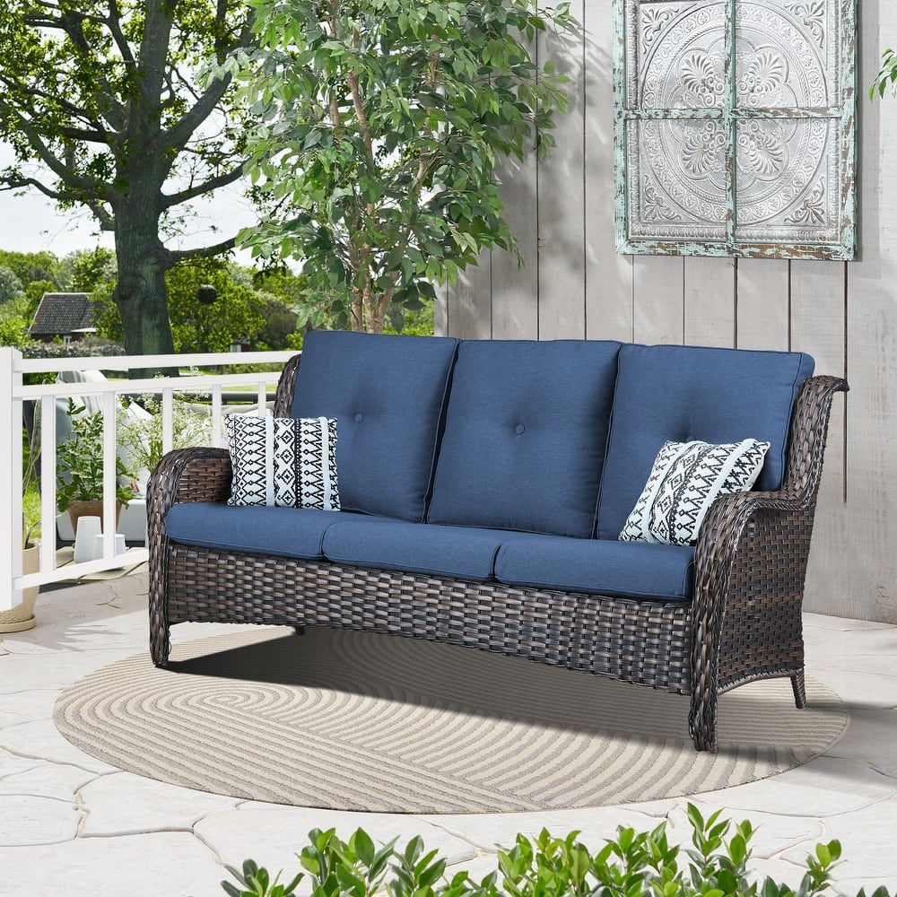Gymojoy 3-Seat Outdoor Durable Sofa with Cushions, All-Weather PE Wicker