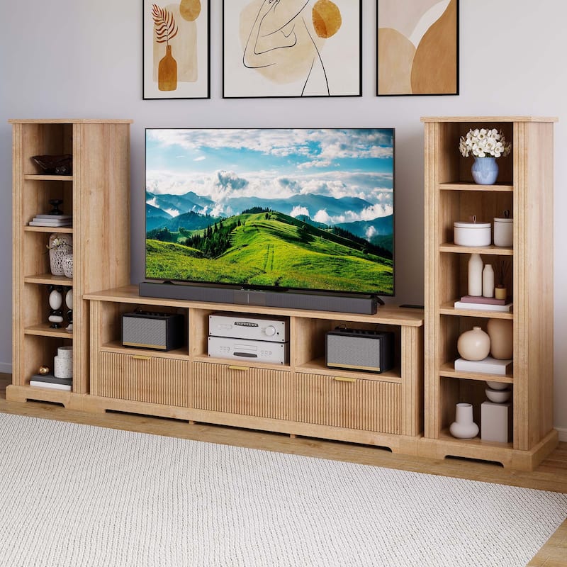 Moasis TV Stand with 2 Side Bookshelves for TVs Up to 65''