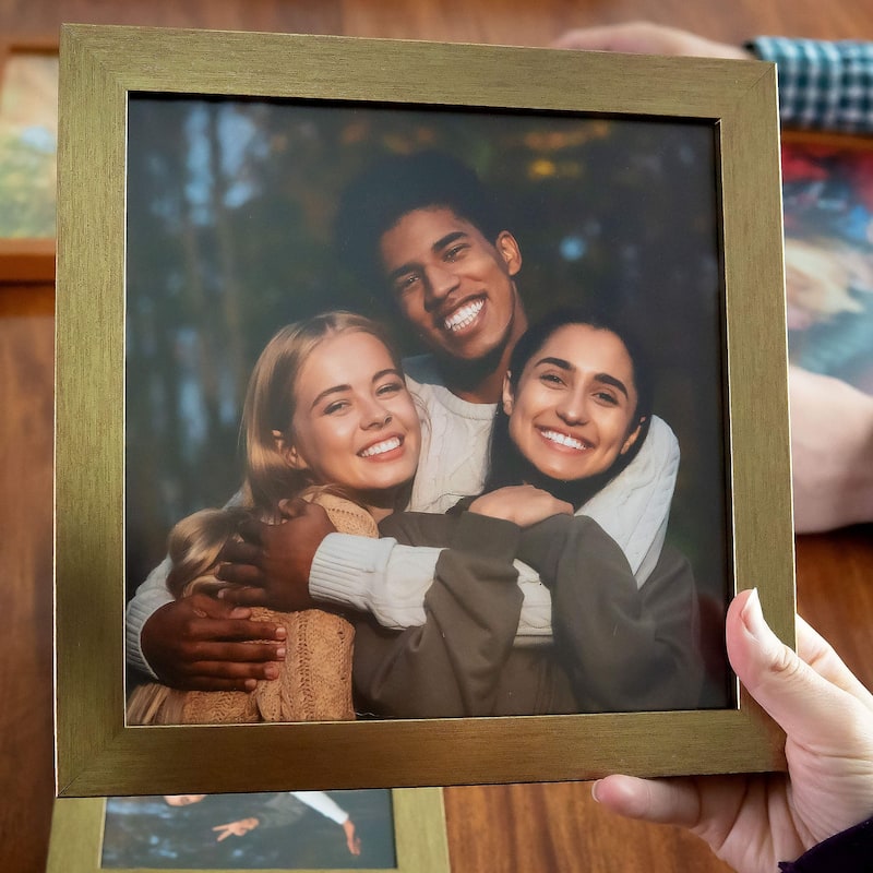 10x12 Gold Bronze Wood Picture Frame - UV Acrylic, Foam Board Backing, Hanging Hardware