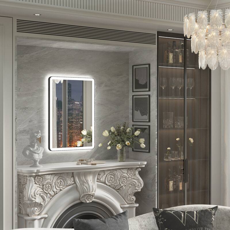QuivaraView Luxury Aluminum Black Micro-arc Framed bathroom Vanity Wall Mounted LED lighted Mirror