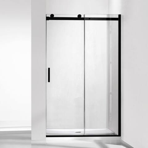 Rovigo 48" W x 76" H Sliding Frameless Shower Door in Matt Black - 48" W x 76" H