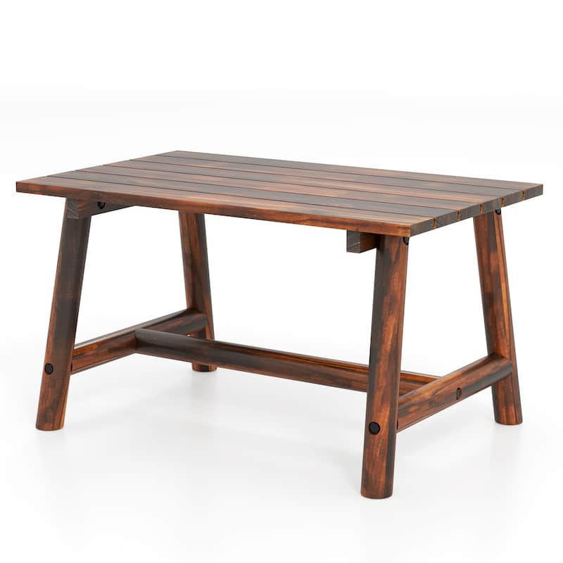 Brown Wooden Coffee Table with Sturdy Thick Legs and Slatted Surface Ideal for Patio and Living Room - 35.5" x 21.5" x 19.5"