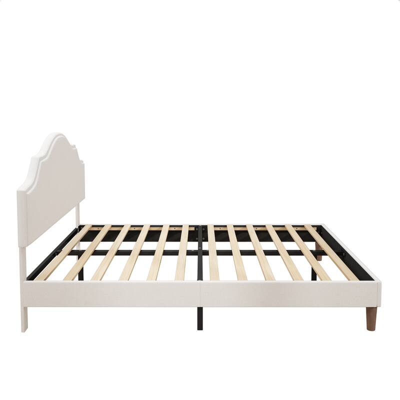 Queen Size Bed Frame Upholstered Platform Bed with Adjustable Headboard,Linen Fabric Padded, Modern Simple Style Platform Bed