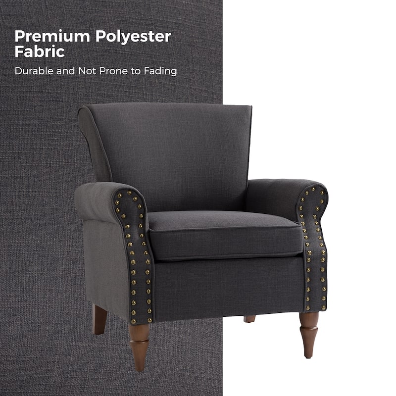 Nyctelius Upholstered Comfy Accent chair with Turned Wooden Legs and Nailhead Trim Set of 2 by HULALA HOME