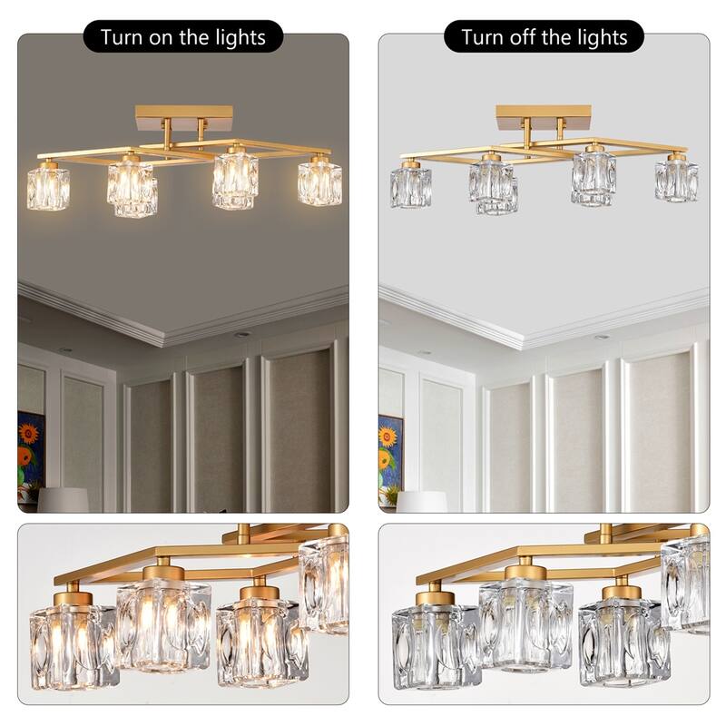 6-Light Crystal Ceiling Light,Ceiling Lamp w/Light Fixture,Includ Bulb