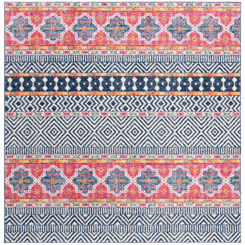 SAFAVIEH Madison Cleo Boho Chic Rug - Navy/Ivory - 6'7" Square