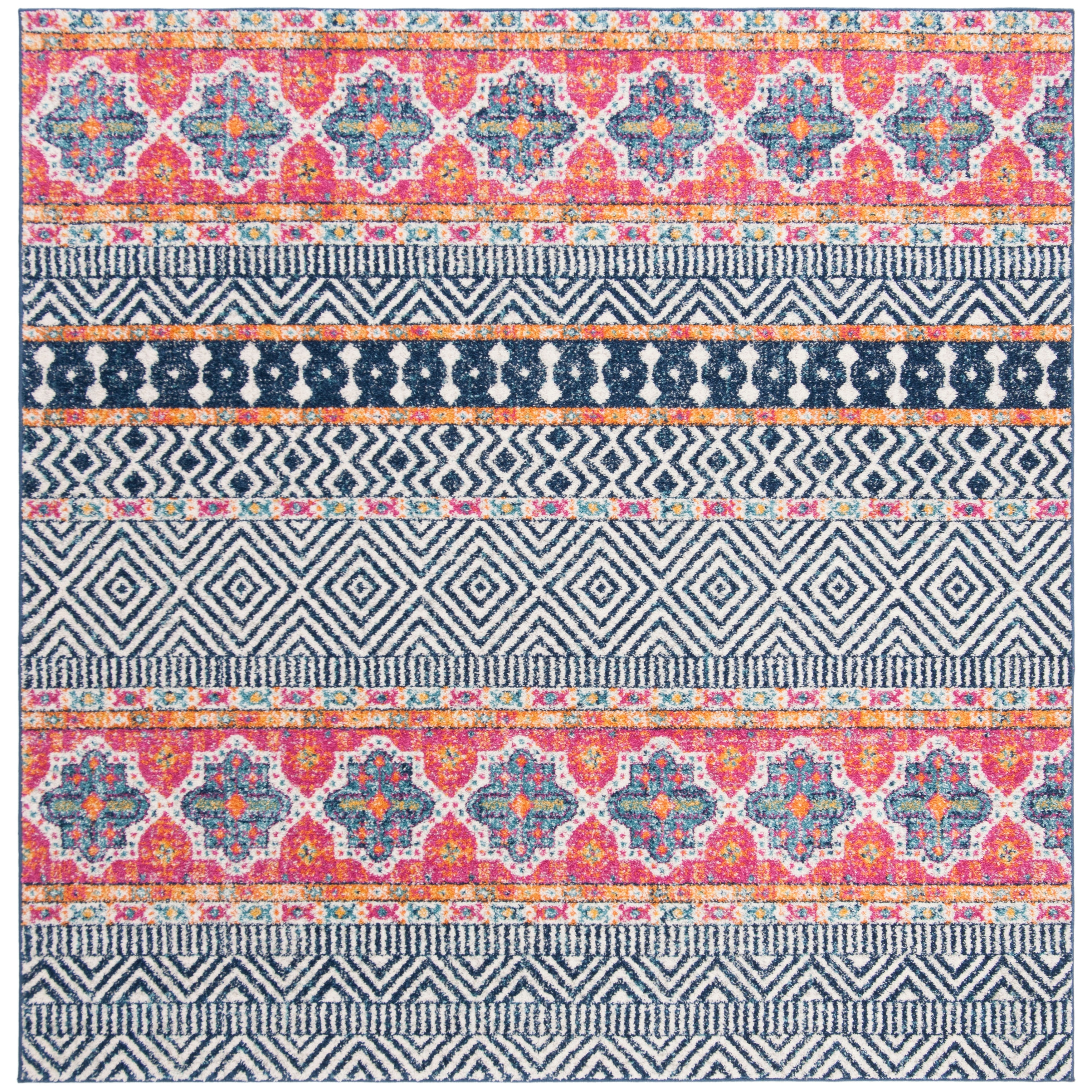 SAFAVIEH Madison Cleo Boho Chic Rug - Navy/Ivory - 6'7" Square