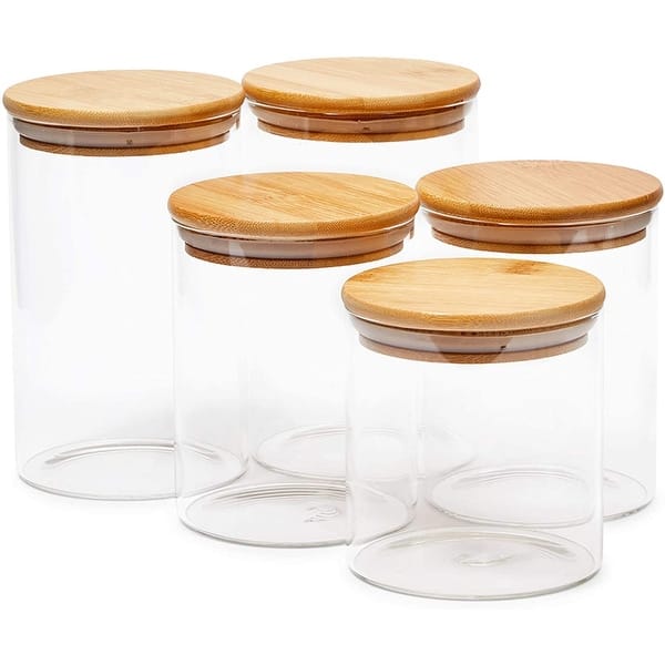Glass Canisters with Airtight Bamboo Lids, 3 Sizes for Pantry Storage (5 Pack)