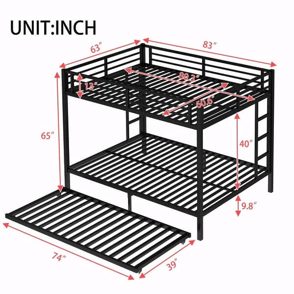 dimension image slide 2 of 5, Metal Bunk Bed with Twin Size Trundle