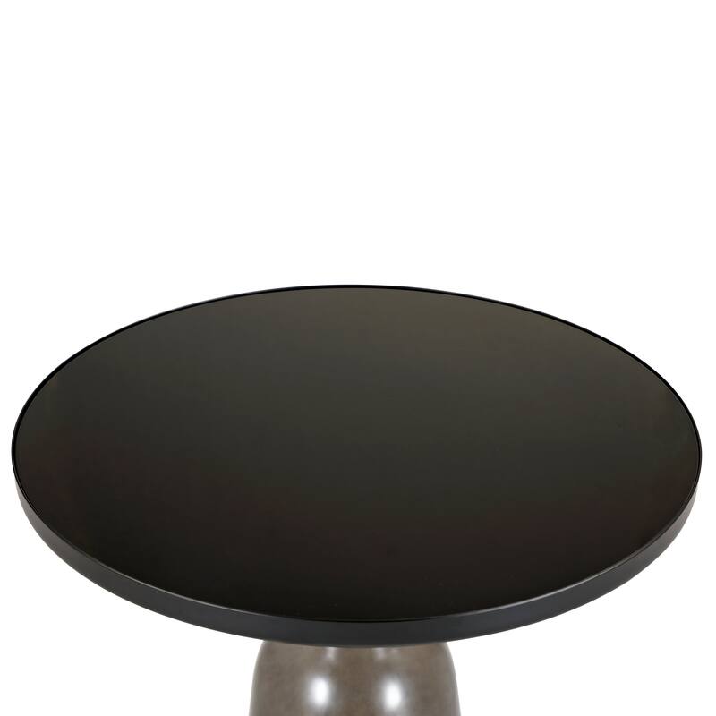 19-Inch Side Table Round Glass/Stone Tabletop End Table with Black Iron Rim and Glass Base