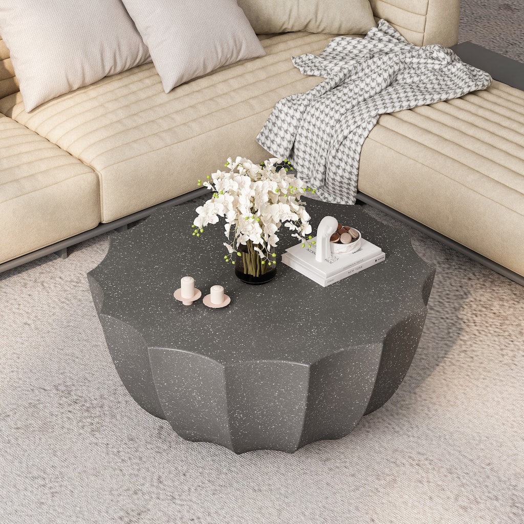35.43" Modern Outdoor and Indoor Waterproof Coffee Table, Durable MgO Cement Design