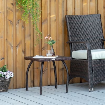 Outdoor PE Wicker Side Table, Rattan End Table