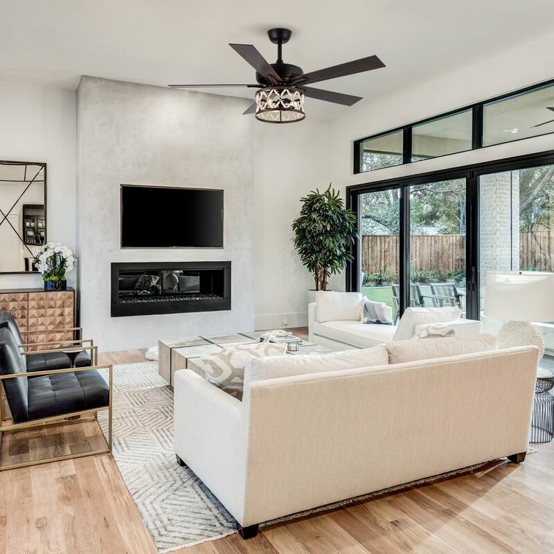 52" Bohemian Black Ceiling Fan with Wood Beaded Light Kit and Remote Control - 52 in. D x 52 in. W x 18.2 in. H