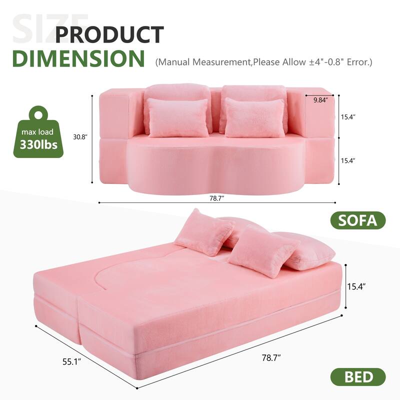 Queen Foldable Sleeper Sofa, Floor Couch Sofa Bed, High-Density Foam Convertible Lounge Sofa Loveseat
