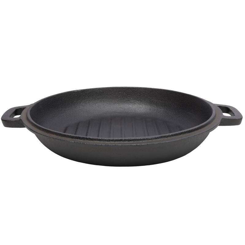 3-IN-1 Pre-Seasoned Cast Iron Dutch Oven with 2 Silicone Handle Covers and Lid Lifter, 5QT Outdoor Deep Pot and Skillet Lid
