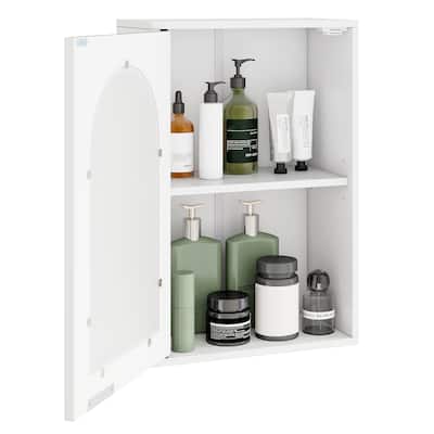 White Wall-Mount Bathroom Storage Cabinet with Tempered Glass Door and 3 Adjustable Shelves - 14" x 8" x 21"