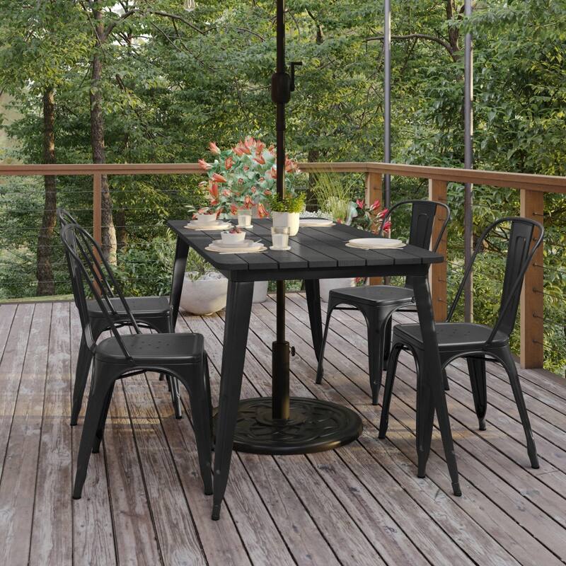 30x60 Commercial Poly Resin Restaurant Table with Umbrella Hole - 30"W x 60"D x 30"H