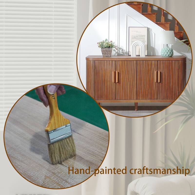 Roomfitters Modern 4-Door Accent Buffet Cabinet with Waveform Pattern, Adjustable Shelves