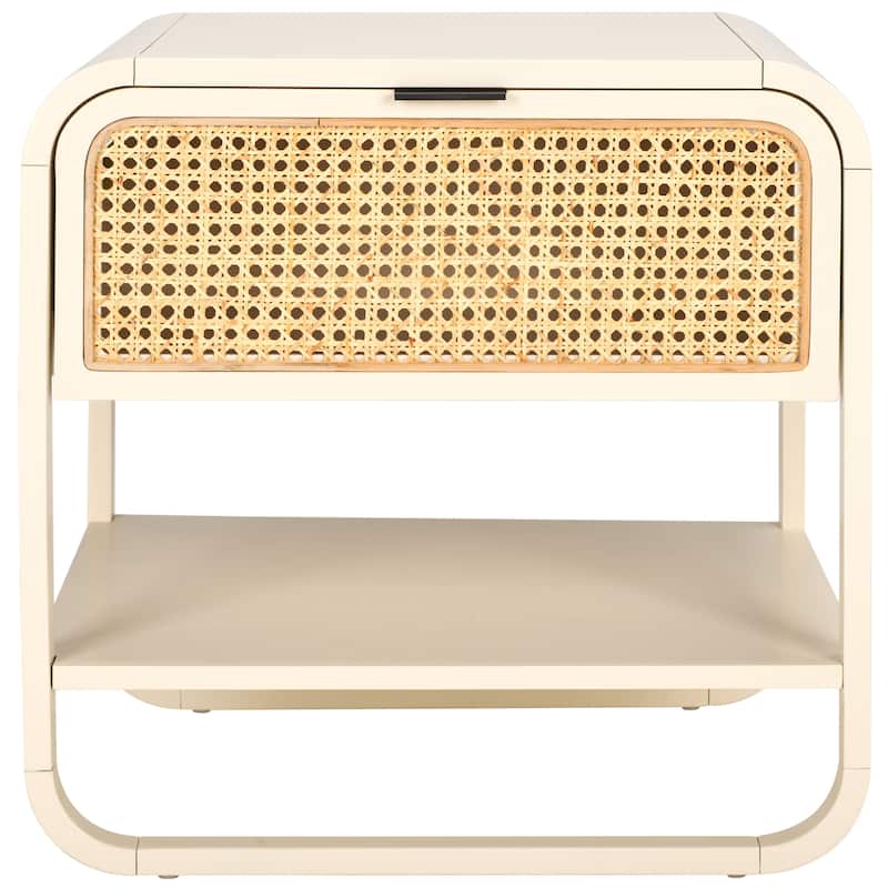 SAFAVIEH Odalys 1-Drawer Nightstand (Fully Assembled) - White/Natural Rattan