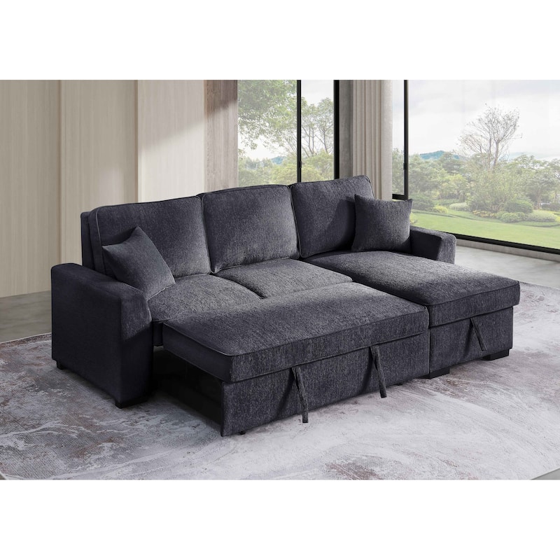 Chenille Reversible Sectional Sofa Convertible Pull Out Couch Bed