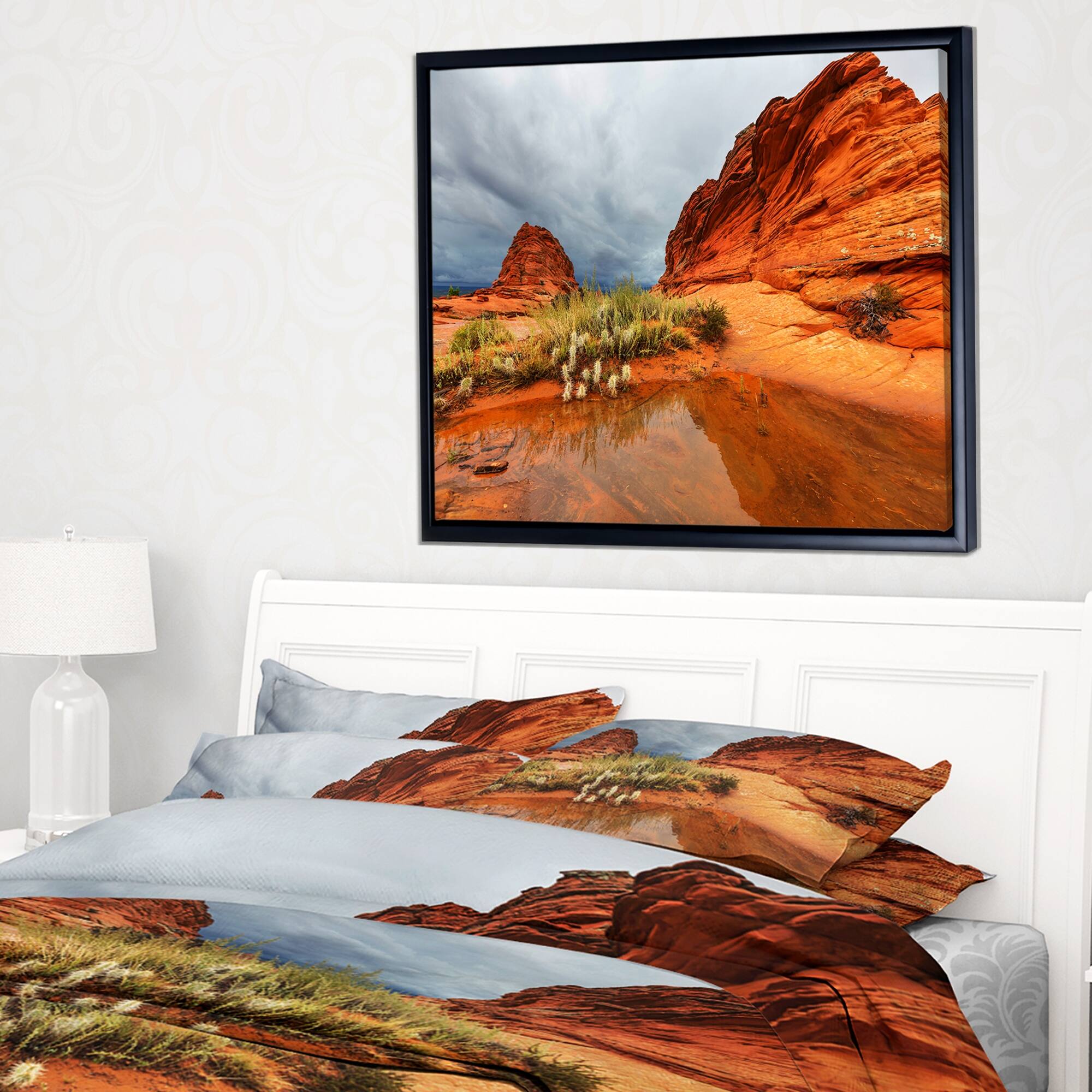 Designart "Clear Lake Vermillion Cliffs" Oversized Landscape Framed