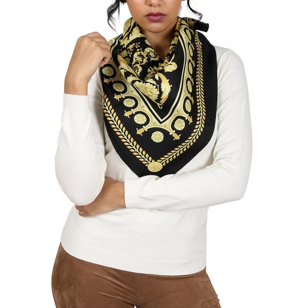 Versace Black/Gold Baroque Print Silk Foulard Scarf - 34-34