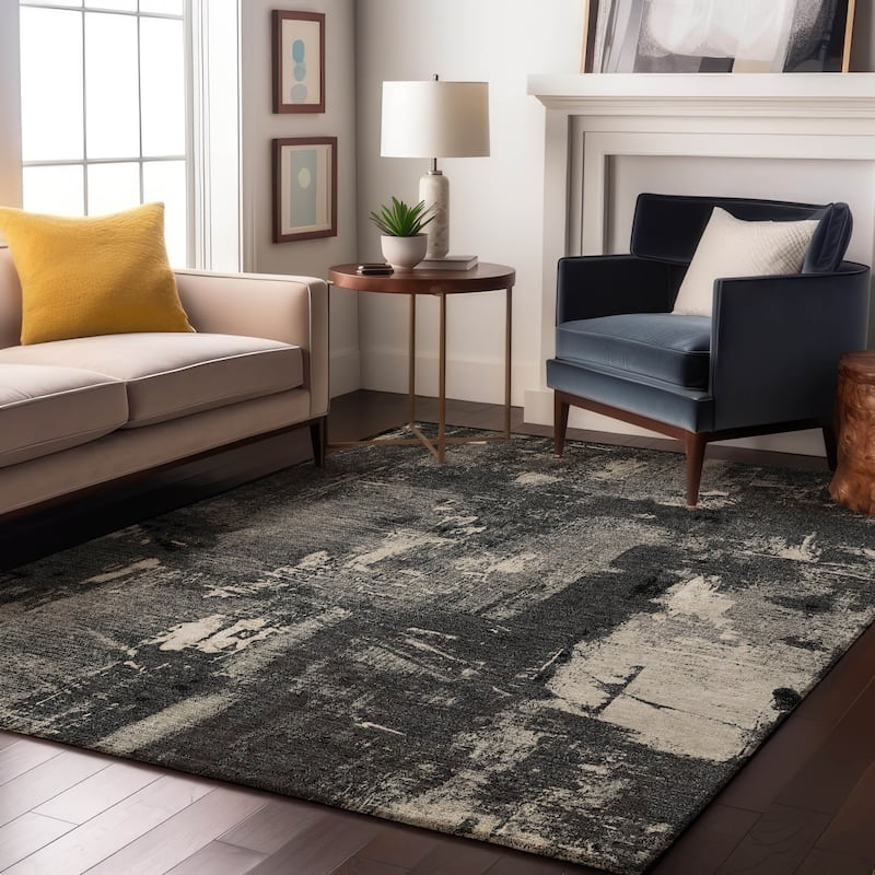 Premium Washable Super Soft Abstrct Flair Mayfield Rug - Black - 2'6" x 3'10"