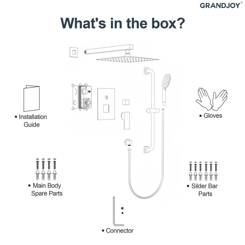 GRANDJOY 2-Spray Concealed Rain Shower System with Handheld, Wall-Mount Modern Design