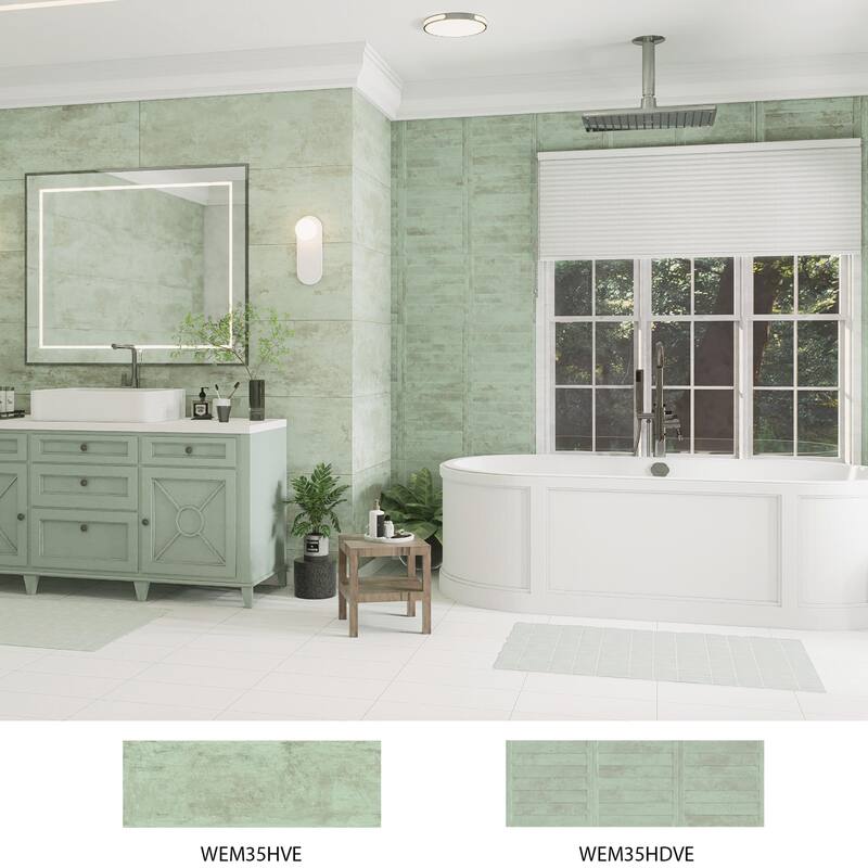 Merola Tile Habanera Decor Verde 11-7/8" x 35-1/2" Fluted Ceramic Wall Tile