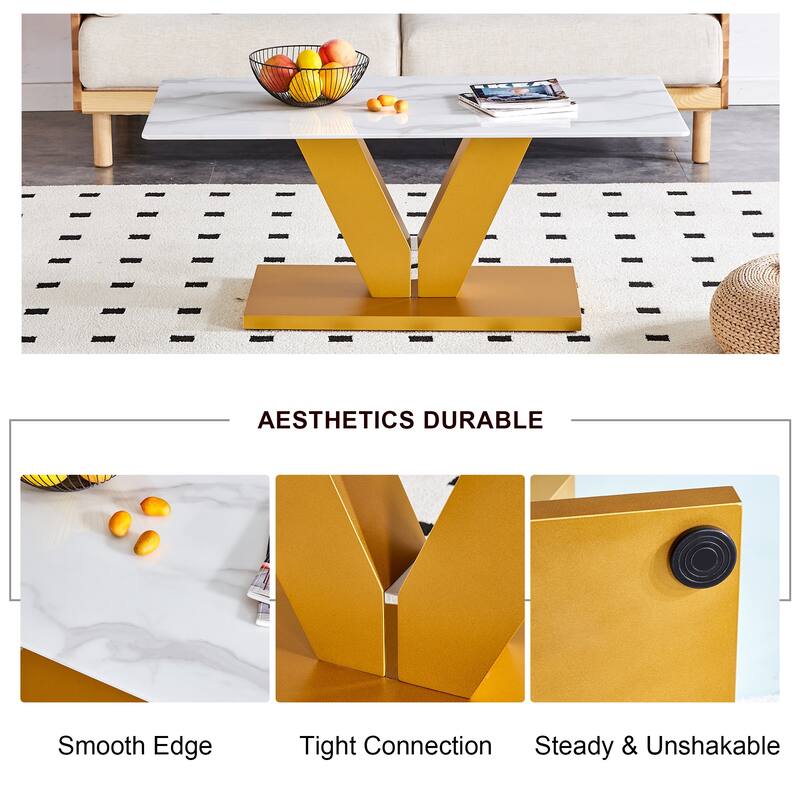 Modern Minimalist Coffee Table. Tempered Glass With Stickers Tabletop,En Mdf Pillars