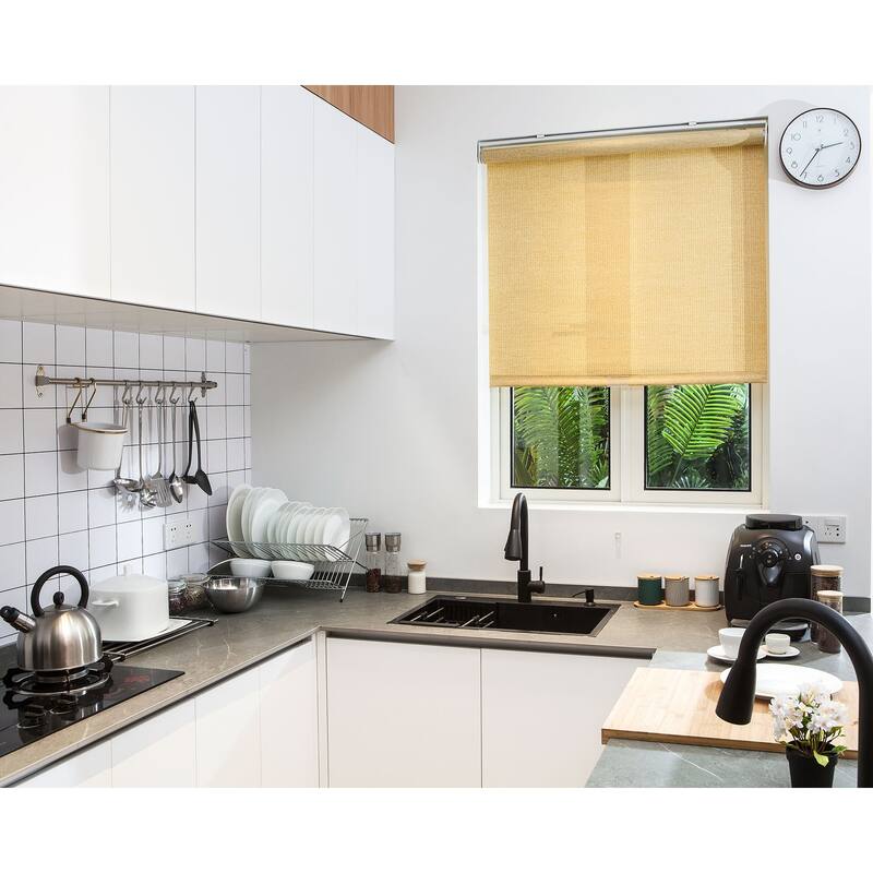 Natural Woven Cane Paper Window Blinds for Home, Pull Down Roller Shade