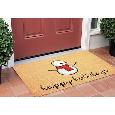 HomeRoots 17" X 29" Natural And White Coir Snowman Outdoor Christmas Door Mat - 17' X '29
