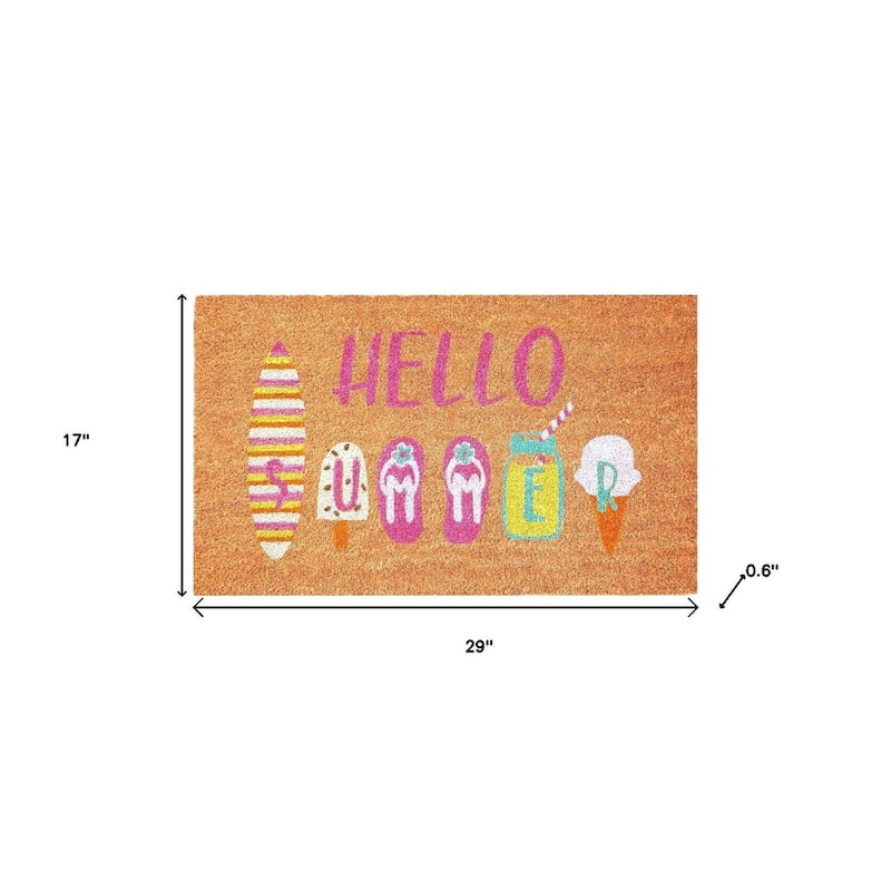 HomeRoots 17" X 29" Brown Pink And White Hello Summer Outdoor Coir Door Mat - 17.00' X '29.00