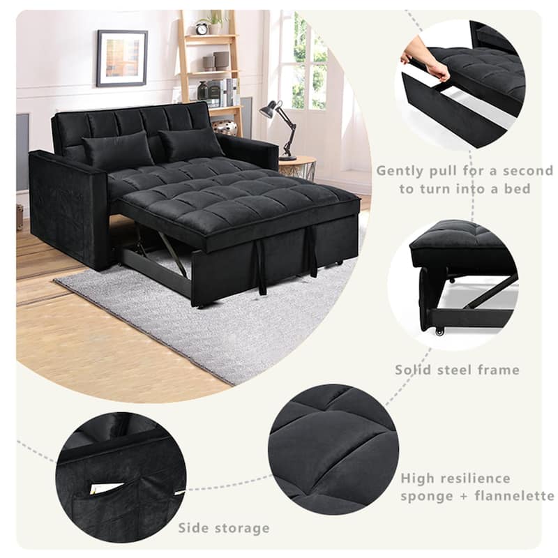 52.75" Velvet 2-Seater Sleeper Sofa with Curved Back & Cotton Padding